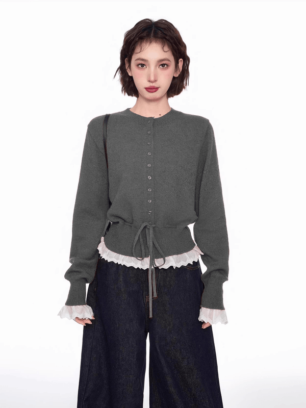 Lace Trim Faux Layered Knit Cardigan - COPPING THREADS - CT Select