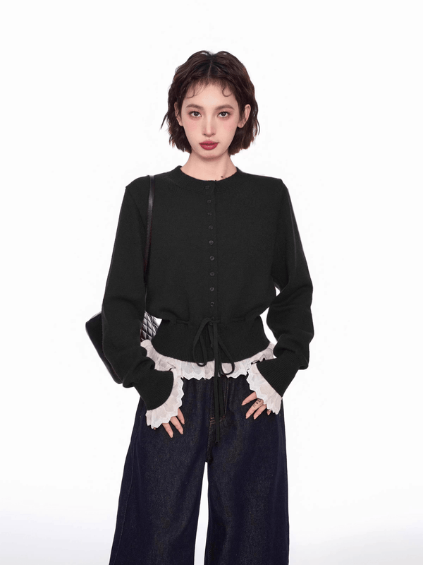 Lace Trim Faux Layered Knit Cardigan - COPPING THREADS - CT Select
