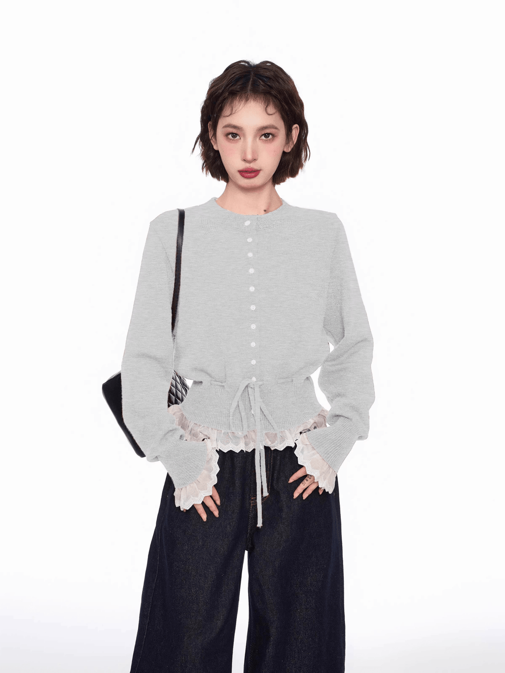 Lace Trim Faux Layered Knit Cardigan - COPPING THREADS - CT Select