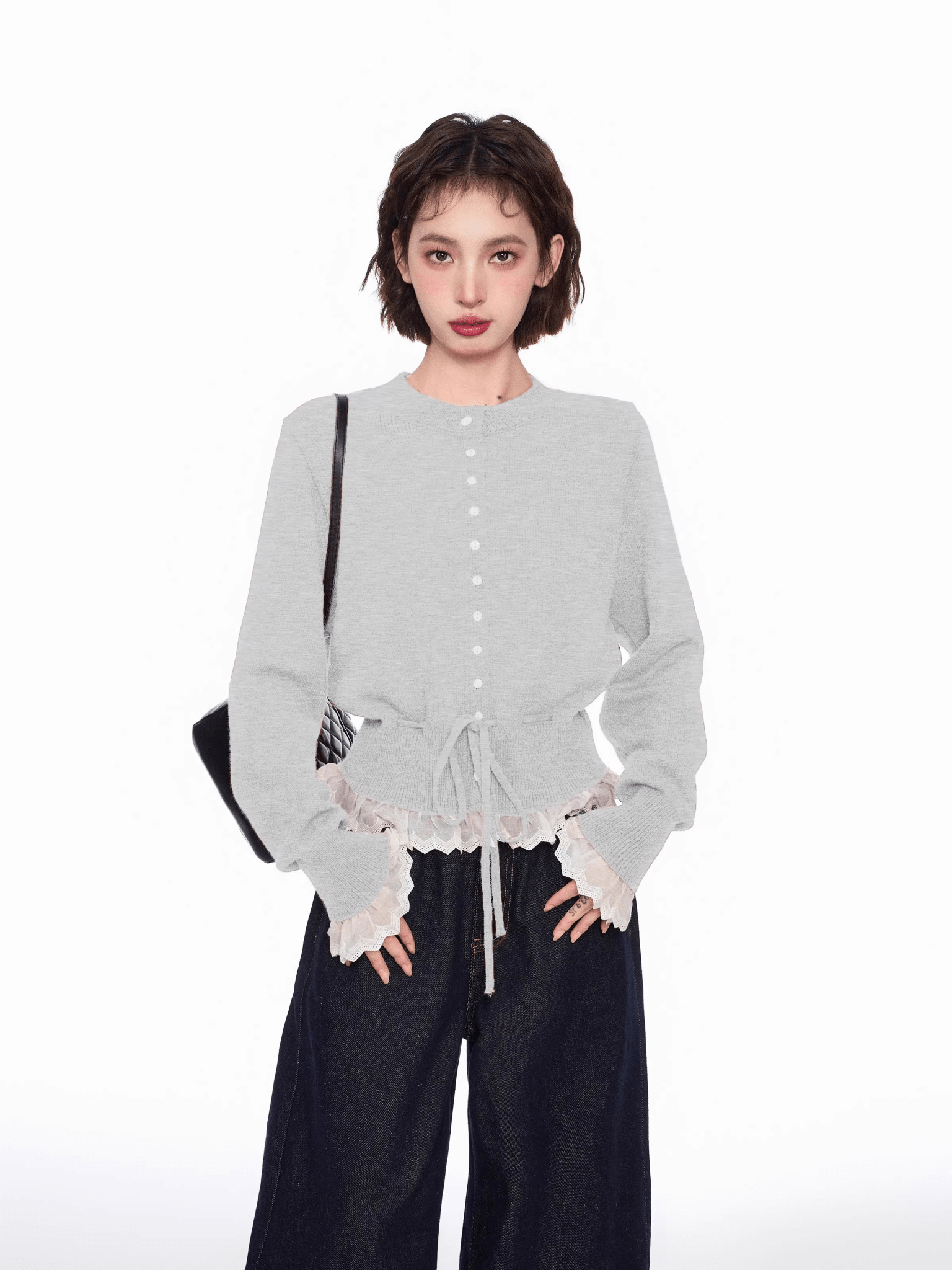 Lace Trim Faux Layered Knit Cardigan - COPPING THREADS - CT Select