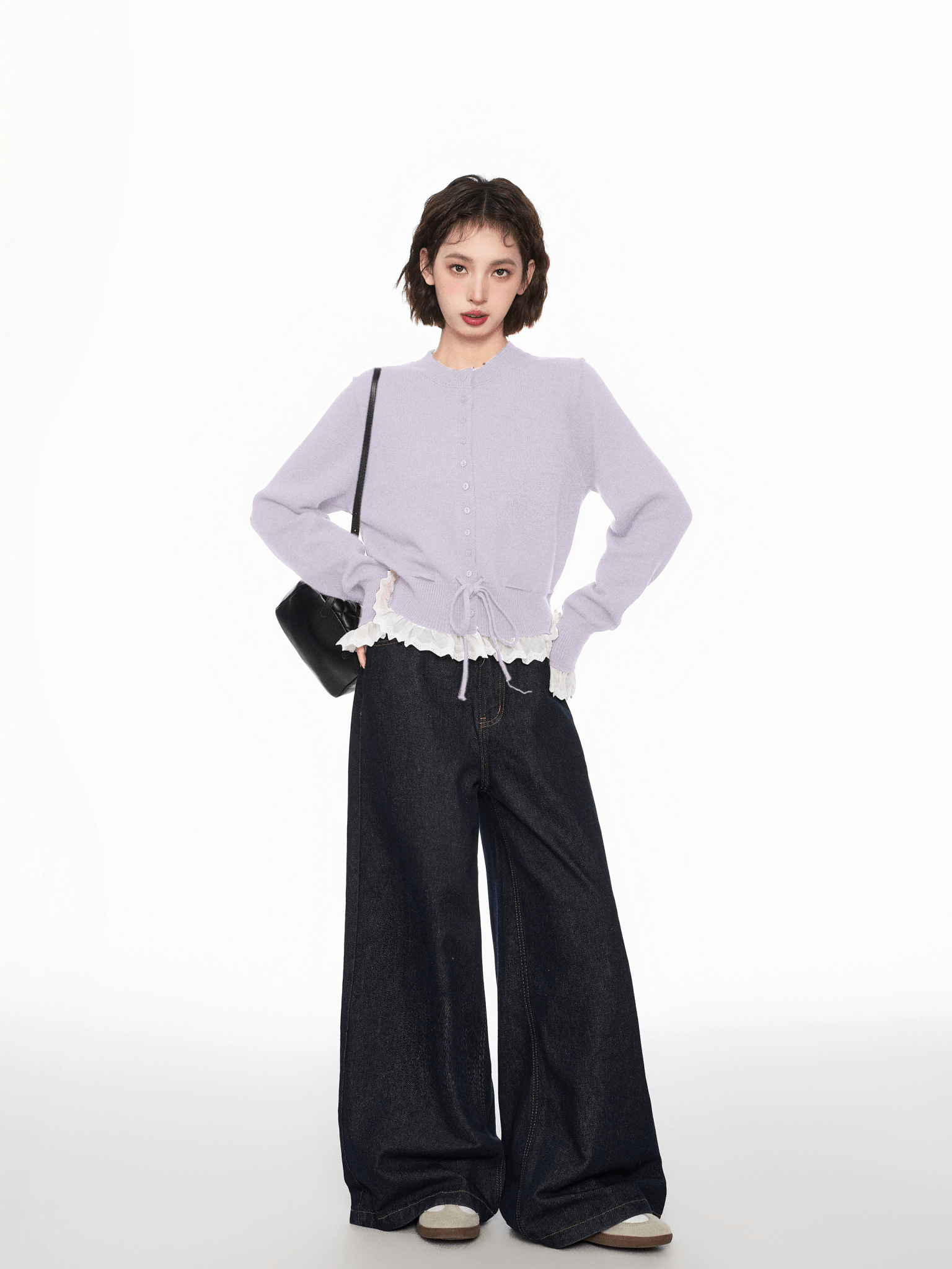 Lace Trim Faux Layered Knit Cardigan - COPPING THREADS - CT Select