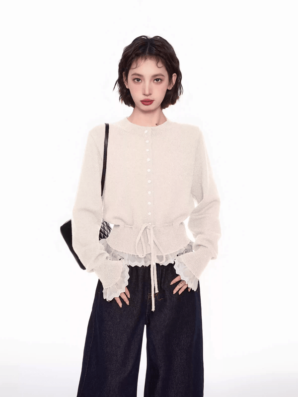 Lace Trim Faux Layered Knit Cardigan - COPPING THREADS - CT Select