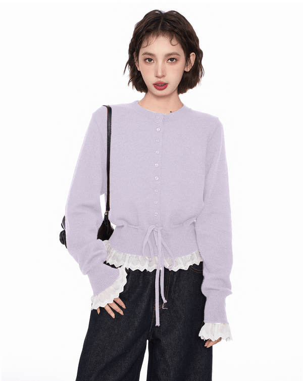 Lace Trim Faux Layered Knit Cardigan - COPPING THREADS - CT Select
