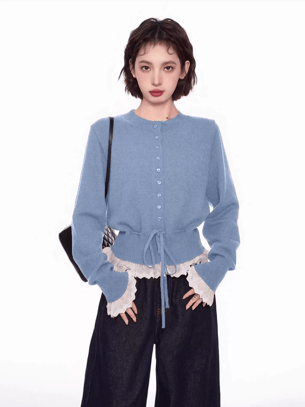 Lace Trim Faux Layered Knit Cardigan - COPPING THREADS - CT Select