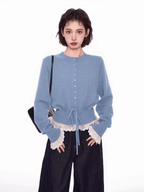 Lace Trim Faux Layered Knit Cardigan - COPPING THREADS - CT Select