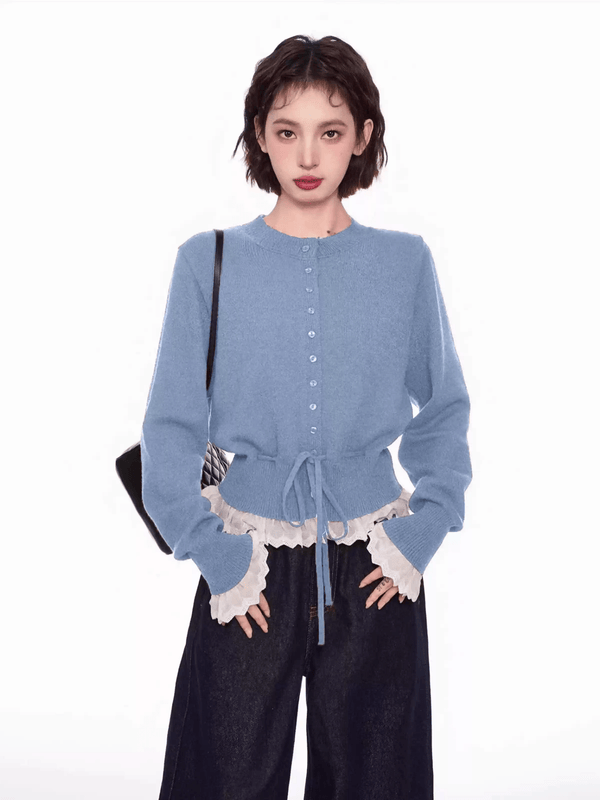 Lace Trim Faux Layered Knit Cardigan - COPPING THREADS - CT Select