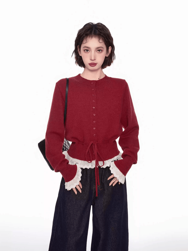 Lace Trim Faux Layered Knit Cardigan - COPPING THREADS - CT Select