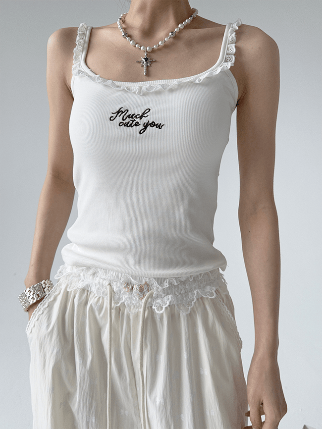 Lace Trim Fitted Ribbed Tank Top - COPPING THREADS - CT Select Hover Image