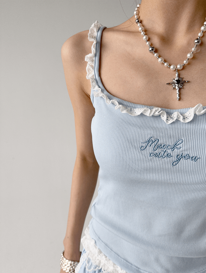 Lace Trim Fitted Ribbed Tank Top - COPPING THREADS - CT Select