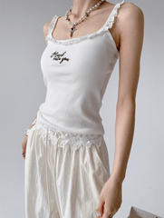 Lace Trim Fitted Ribbed Tank Top - COPPING THREADS - CT Select