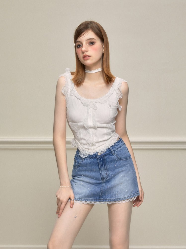 Lace Trim Fitted Tank Top - COPPING THREADS - AYF