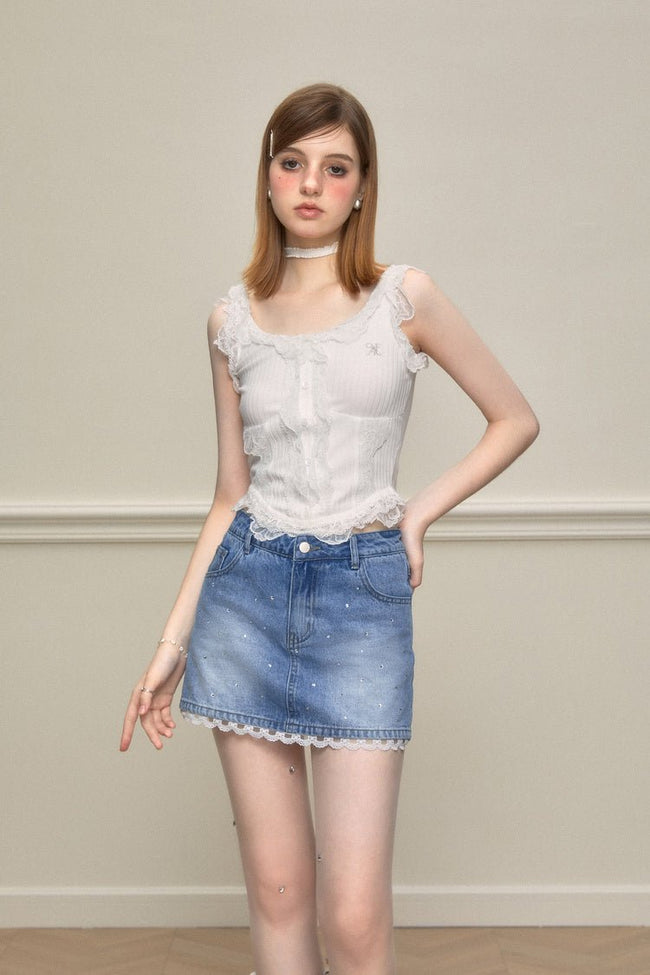 Lace Trim Fitted Tank Top - COPPING THREADS - AYF Hover Image