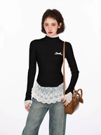 Lace Trim Mock Neck Knit Sweater - COPPING THREADS - CT Select