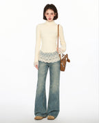 Lace Trim Mock Neck Knit Sweater - COPPING THREADS - CT Select