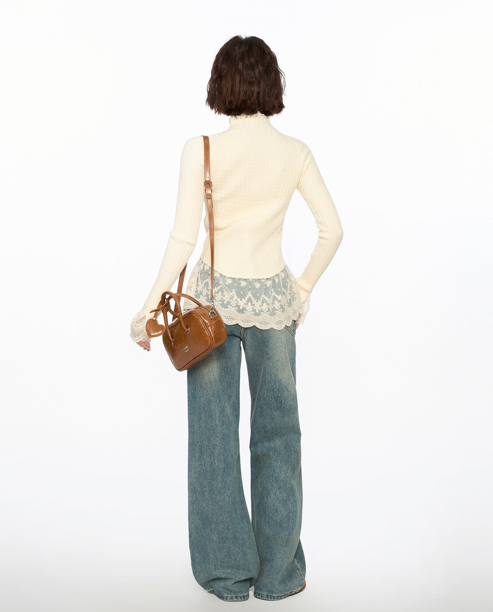 Lace Trim Mock Neck Knit Sweater - COPPING THREADS - CT Select