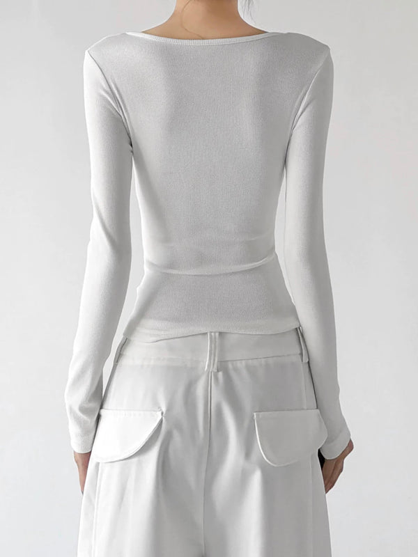 Lace-Trim Scoop-Neck Long-Sleeve T-Shirt - COPPING THREADS - CT ORIGINALS