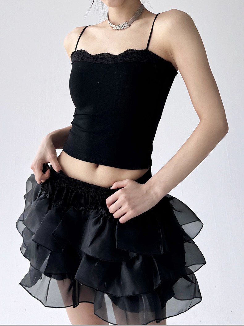 Lace-Trim Square-Neck Crop Cami Top - CT255 - COPPING THREADS - CT ORIGINALS