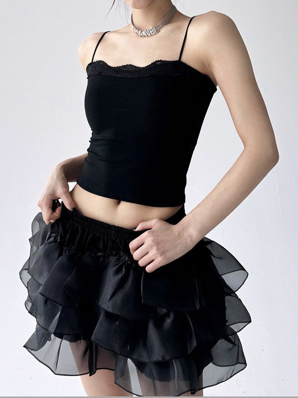 Lace-Trim Square-Neck Crop Cami Top - CT255 - COPPING THREADS - CT ORIGINALS