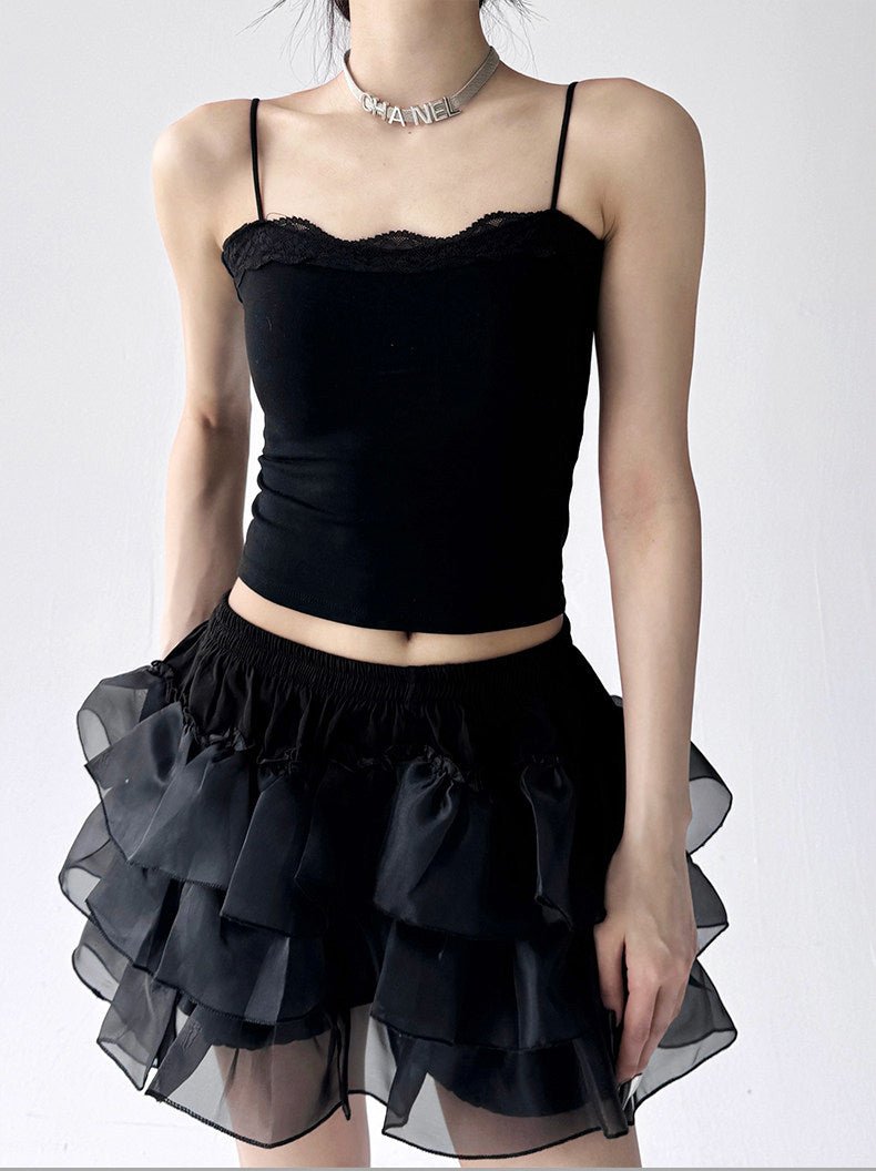 Lace-Trim Square-Neck Crop Cami Top - CT255 - COPPING THREADS - CT ORIGINALS