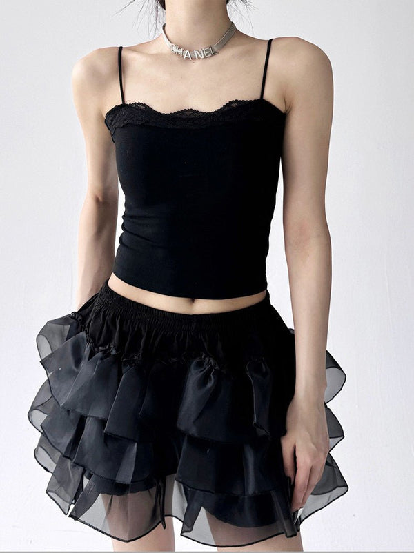 Lace-Trim Square-Neck Crop Cami Top - CT255 - COPPING THREADS - CT ORIGINALS