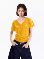 Lace Trim V - Neck Fitted Cotton Tee - COPPING THREADS - CT Select