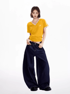 Lace Trim V - Neck Fitted Cotton Tee - COPPING THREADS - CT Select