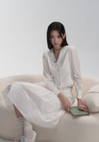 Lace Trim V - Neck Tie Blouse - COPPING THREADS - FRAGILE HEART