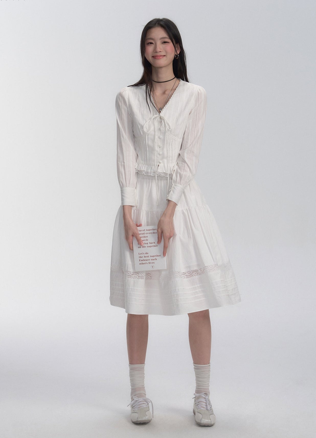 Lace Trim V - Neck Tie Blouse - COPPING THREADS - FRAGILE HEART Main image