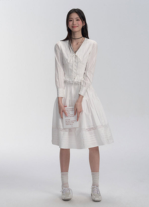 Lace Trim V - Neck Tie Blouse - COPPING THREADS - FRAGILE HEART