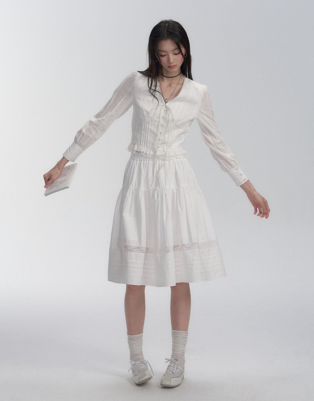 Lace Trim V - Neck Tie Blouse - COPPING THREADS - FRAGILE HEART