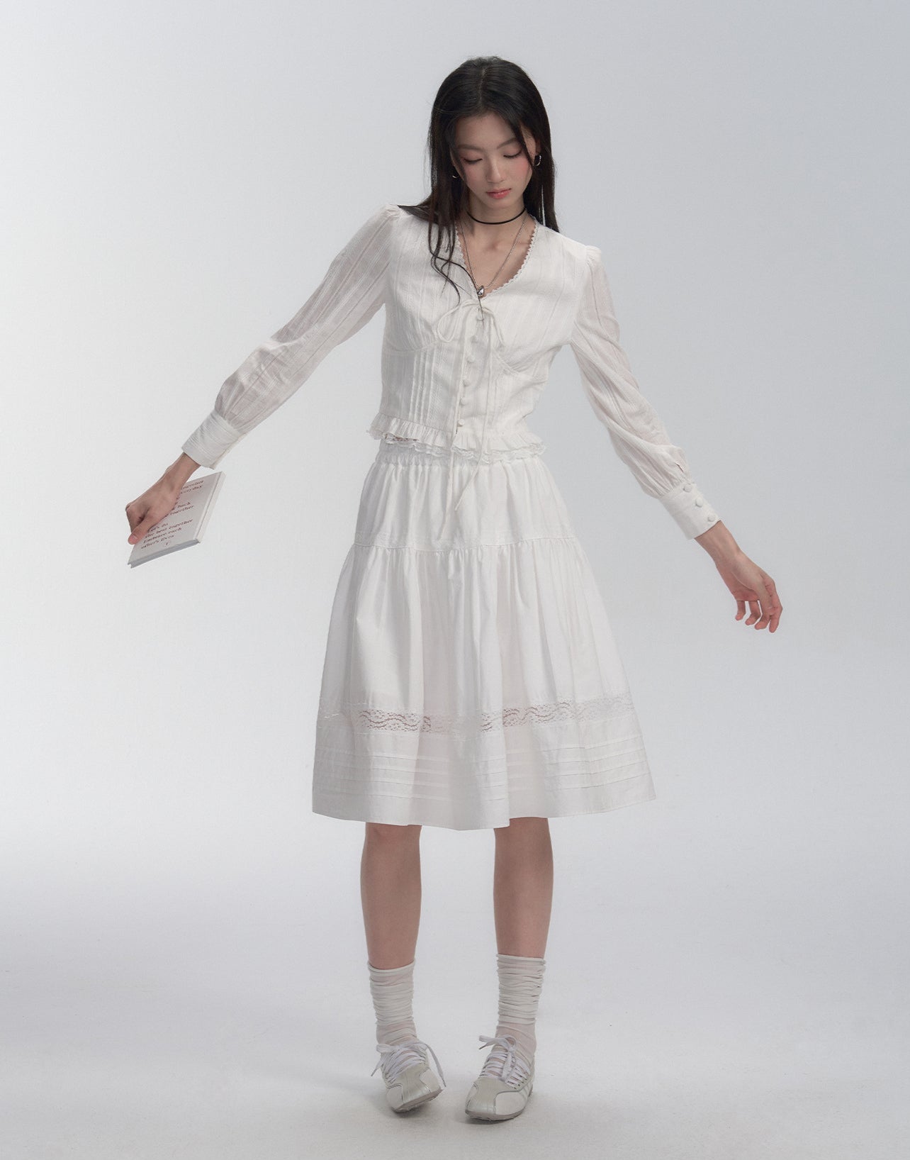 Lace Trim V - Neck Tie Blouse - COPPING THREADS - FRAGILE HEART