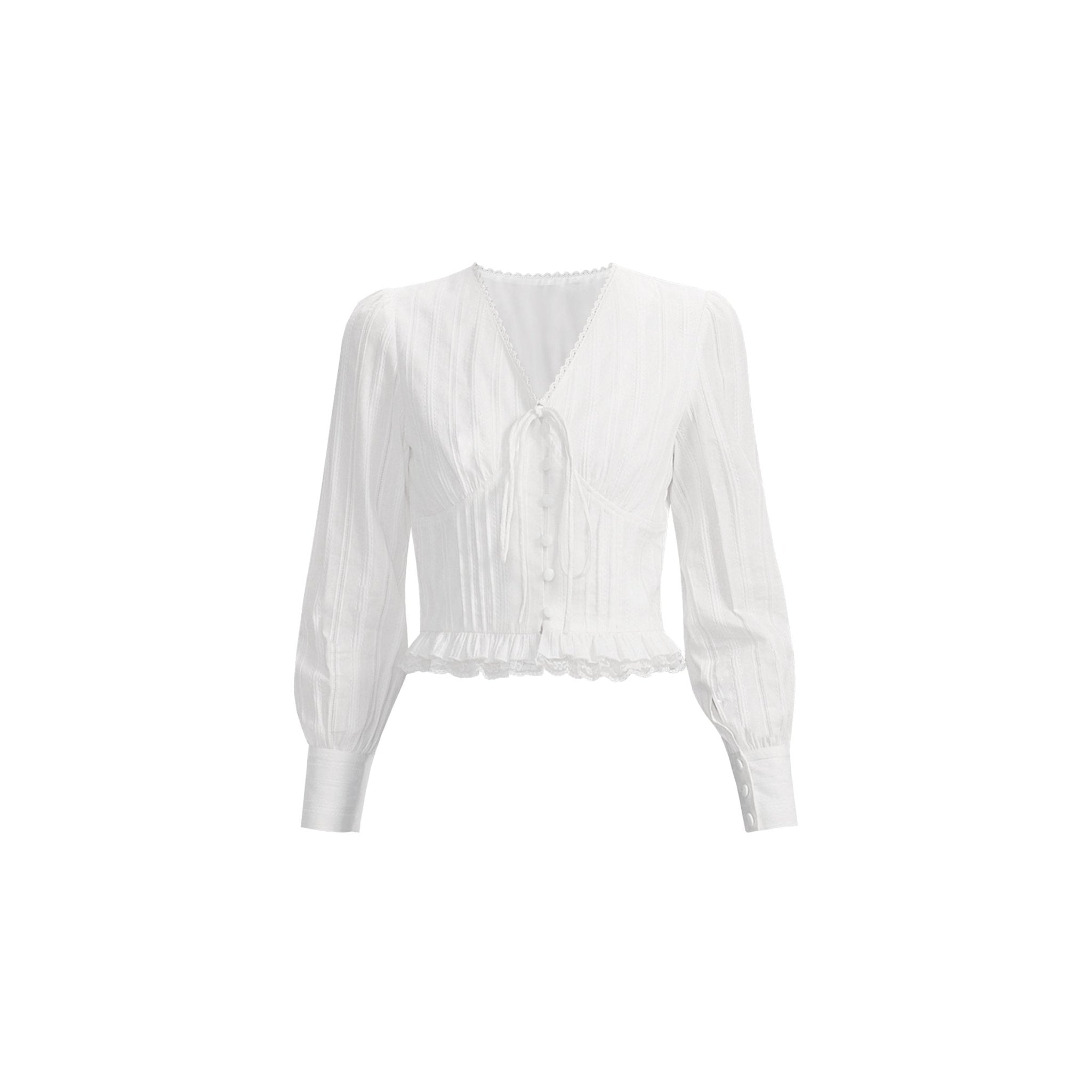 Lace Trim V - Neck Tie Blouse - COPPING THREADS - FRAGILE HEART