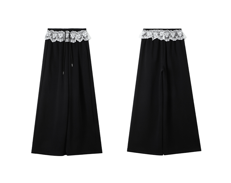 Lace Trim Waist Drawstring Wide - Leg Sweatpants - COPPING THREADS - CT Select