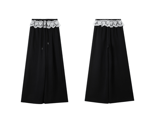 Lace Trim Waist Drawstring Wide - Leg Sweatpants - COPPING THREADS - CT Select