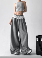 Lace Trim Waist Drawstring Wide - Leg Sweatpants - COPPING THREADS - CT Select