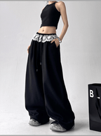 Lace Trim Waist Drawstring Wide - Leg Sweatpants - COPPING THREADS - CT Select