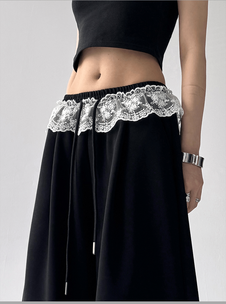 Lace Trim Waist Drawstring Wide - Leg Sweatpants - COPPING THREADS - CT Select