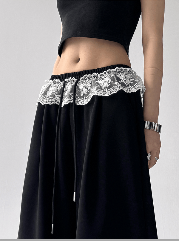 Lace Trim Waist Drawstring Wide - Leg Sweatpants - COPPING THREADS - CT Select