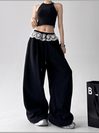 Lace Trim Waist Drawstring Wide - Leg Sweatpants - COPPING THREADS - CT Select