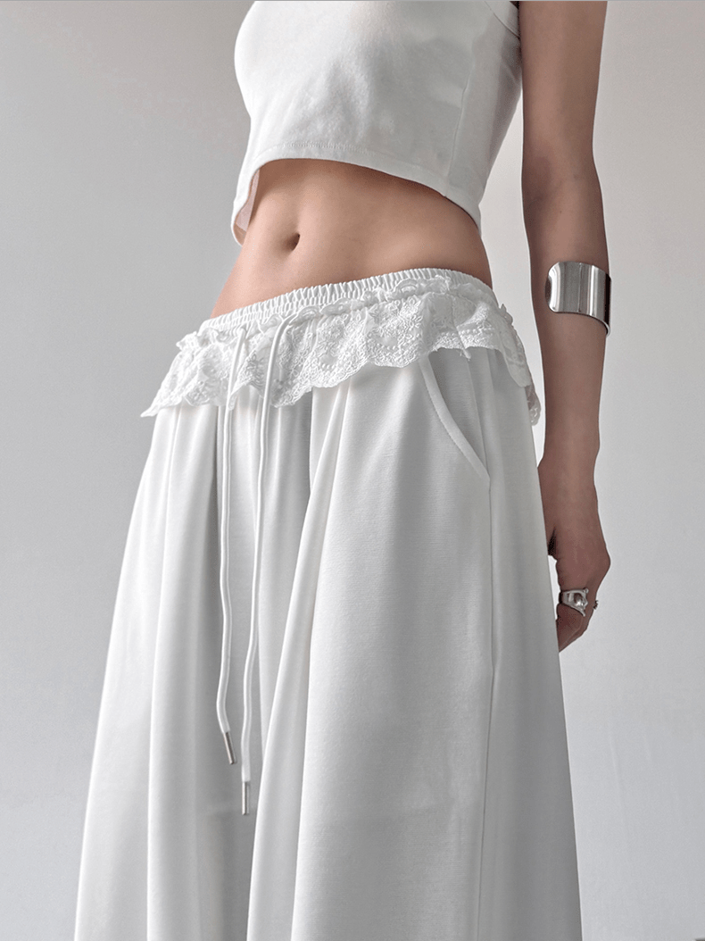 Lace Trim Waist Drawstring Wide - Leg Sweatpants - COPPING THREADS - CT Select