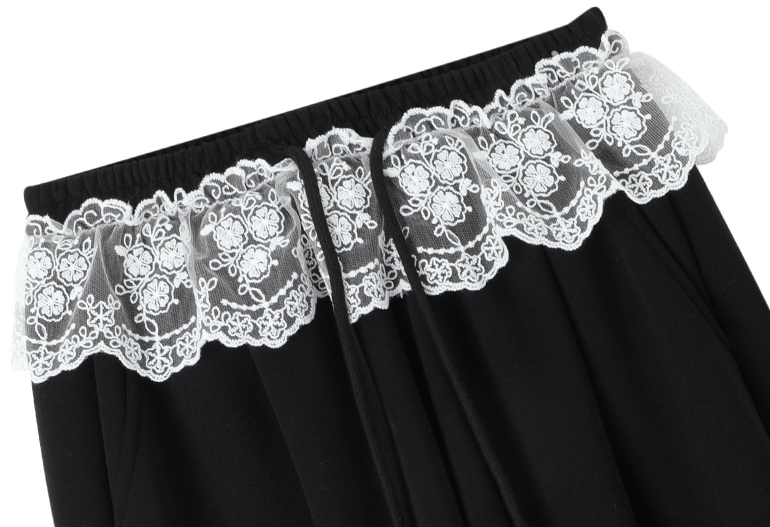 Lace Trim Waist Drawstring Wide - Leg Sweatpants - COPPING THREADS - CT Select