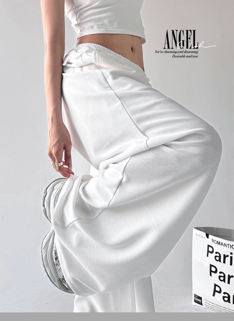 Lace Trim Waist Drawstring Wide - Leg Sweatpants - COPPING THREADS - CT Select