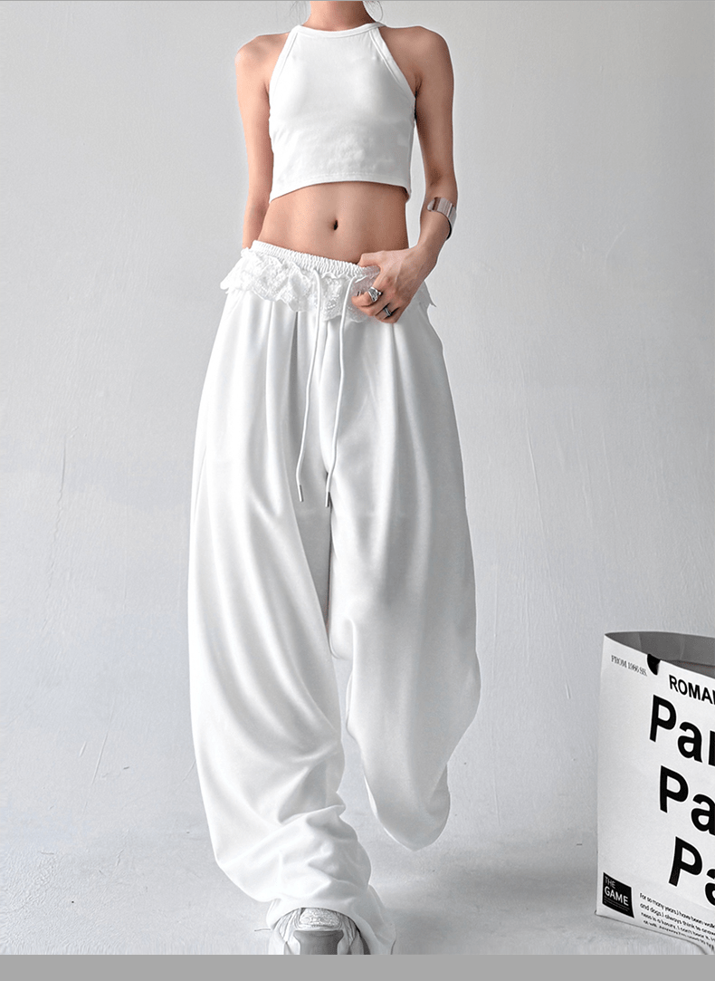 Lace Trim Waist Drawstring Wide - Leg Sweatpants - COPPING THREADS - CT Select