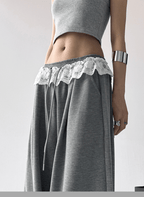 Lace Trim Waist Drawstring Wide - Leg Sweatpants - COPPING THREADS - CT Select