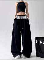 Lace Trim Waist Drawstring Wide - Leg Sweatpants - COPPING THREADS - CT Select