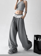 Lace Trim Waist Drawstring Wide - Leg Sweatpants - COPPING THREADS - CT Select