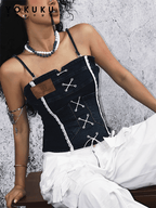 Lace - Up Denim Boned Cami Tank - COPPING THREADS - Yokuku