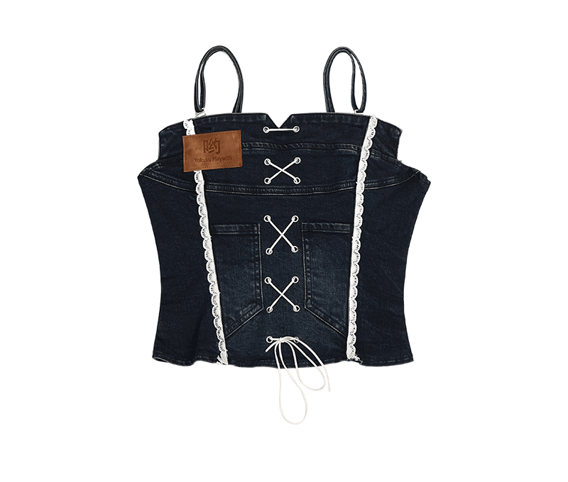 Lace - Up Denim Boned Cami Tank - COPPING THREADS - Yokuku