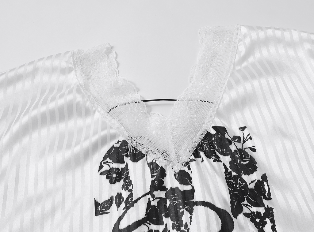 Lace V - Neck Graphic Jersey Blouse - COPPING THREADS - CHICISLAND