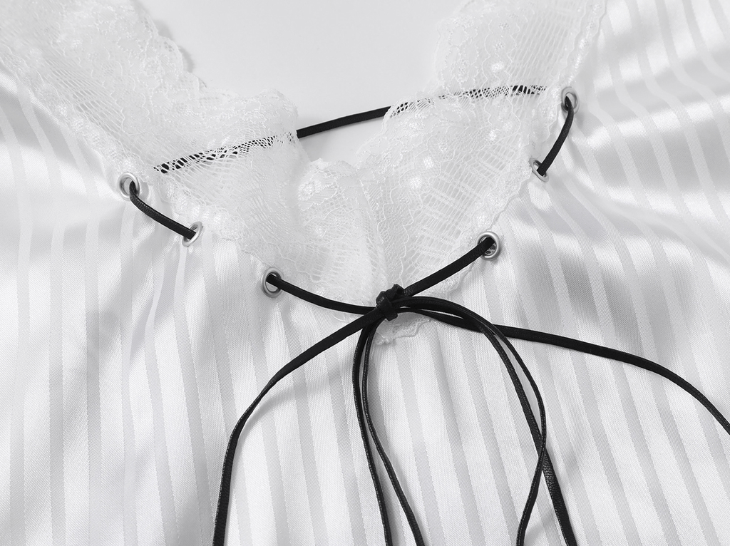 Lace V - Neck Graphic Jersey Blouse - COPPING THREADS - CHICISLAND